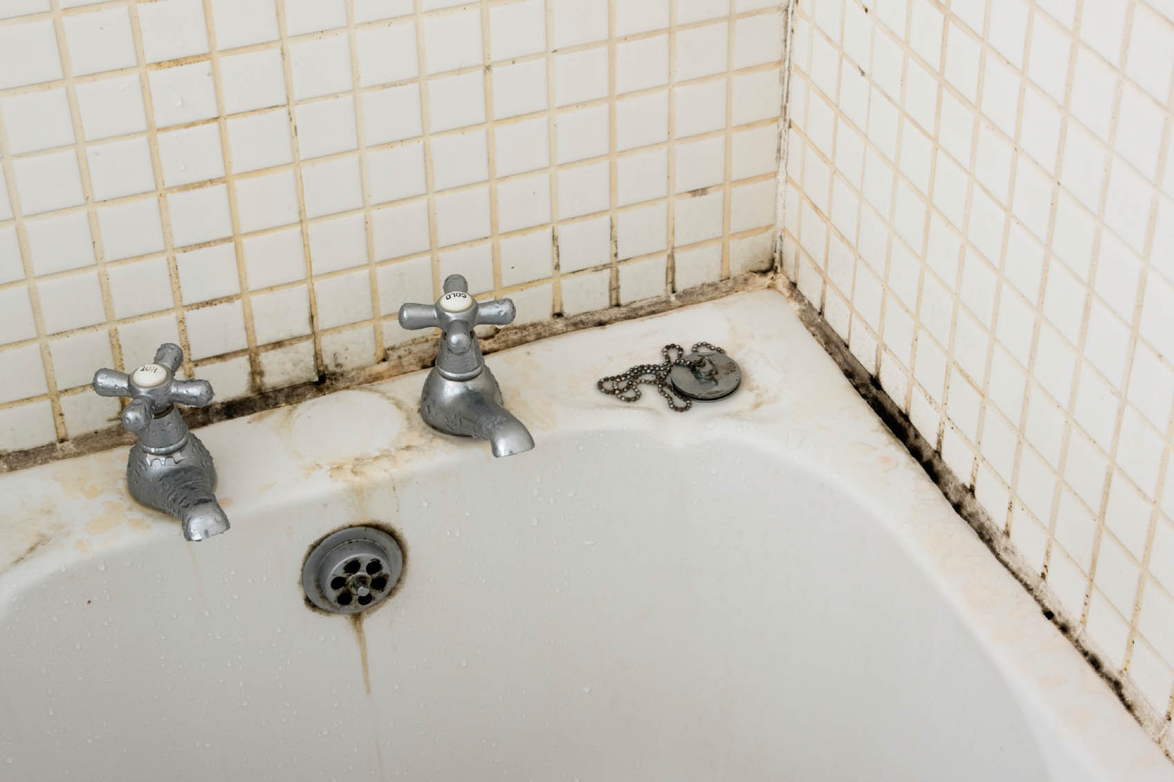 bathroom with mold damage on tile in Yuba City