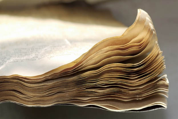 A book affected by flooding, before contents cleaning and document drying in Merced, CA