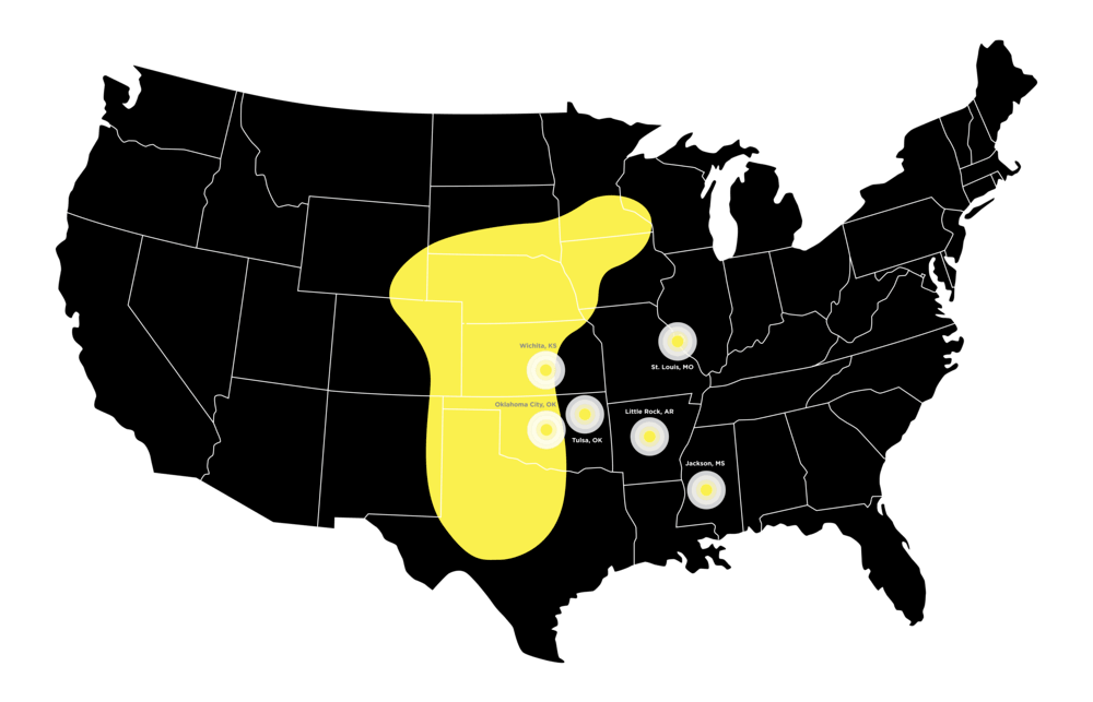 map of the united states highlighting tornado alley area