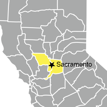 map of northern california with sacramento highlighted
