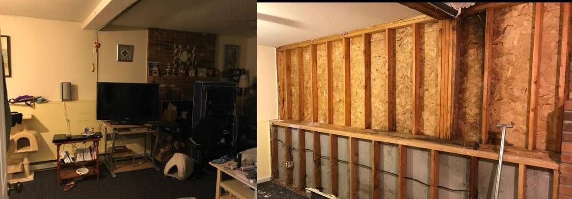 before and after water damage repair of walls