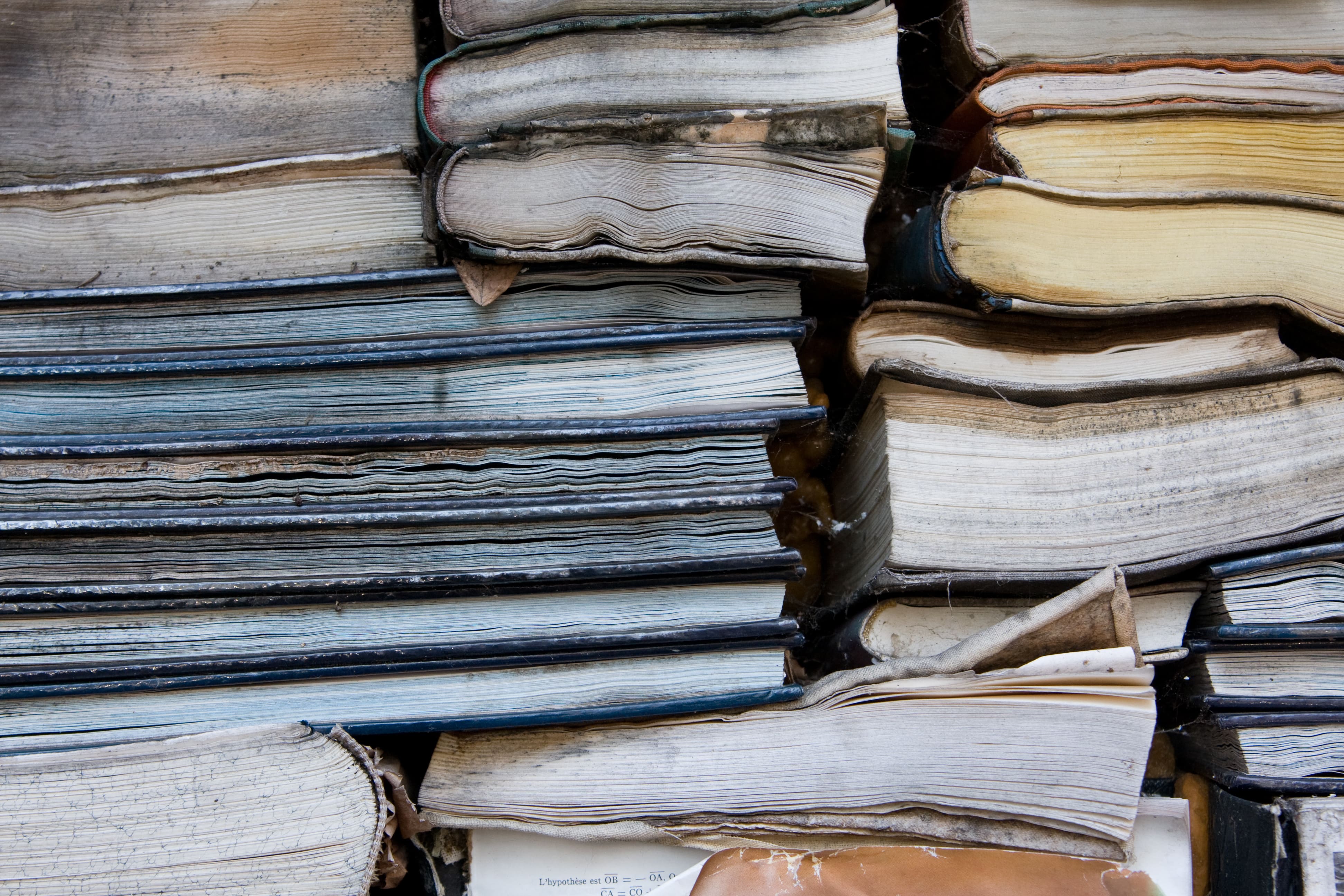 A stack of water damaged books in Yuba City