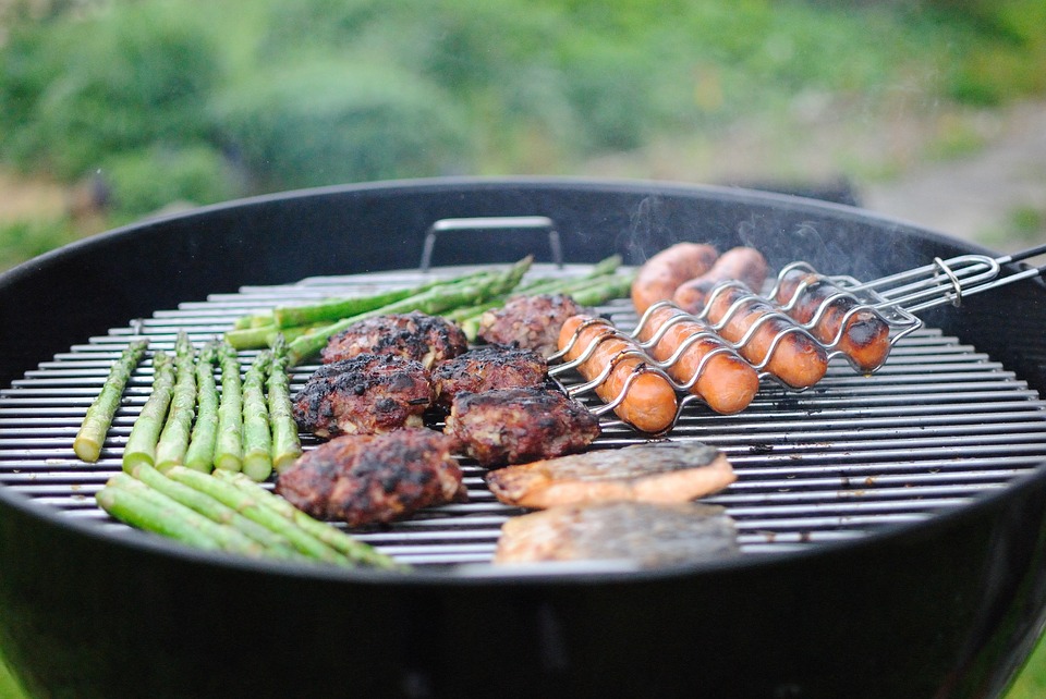 Food cooking on a grill