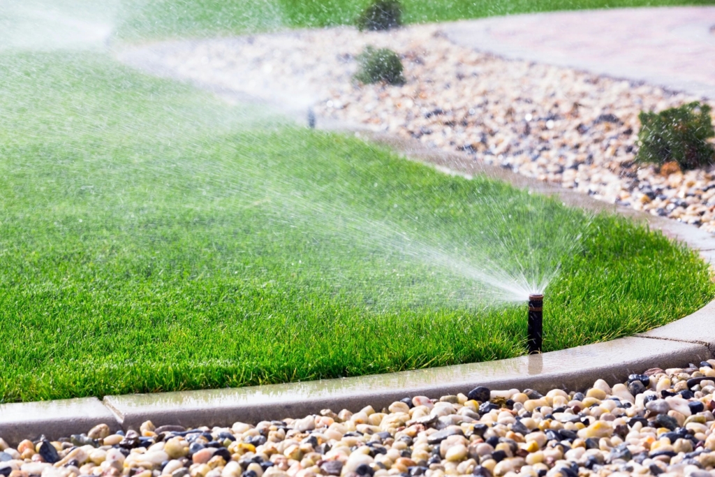 Sprinklers spraying a yard