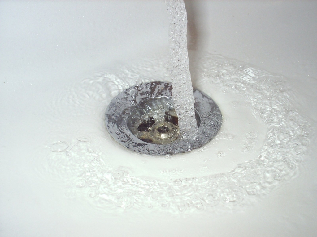 Running water going down a drain