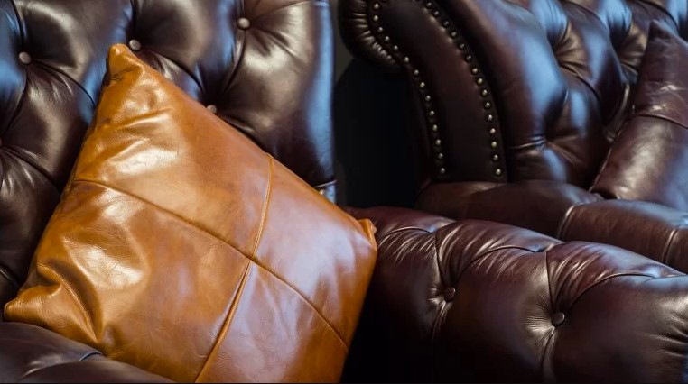 leather sofa with pillow