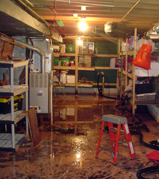 a flooded home in Waterbury