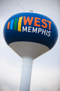 Water tower with text West Memphis