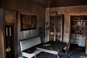 badly charred room