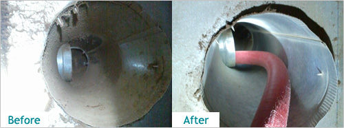 beofre and after shot of a circular air duct