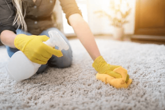 Woman cleaning a carpet