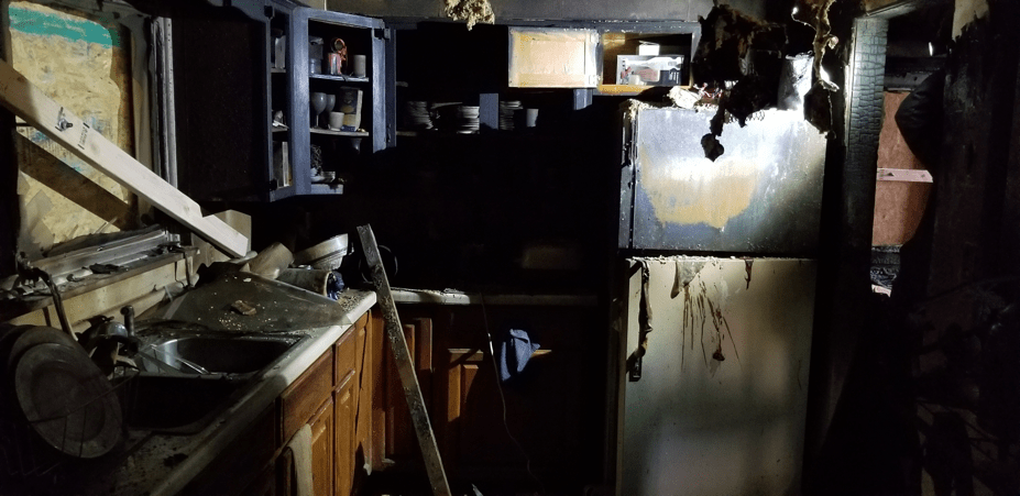 Fire damaged kitchen