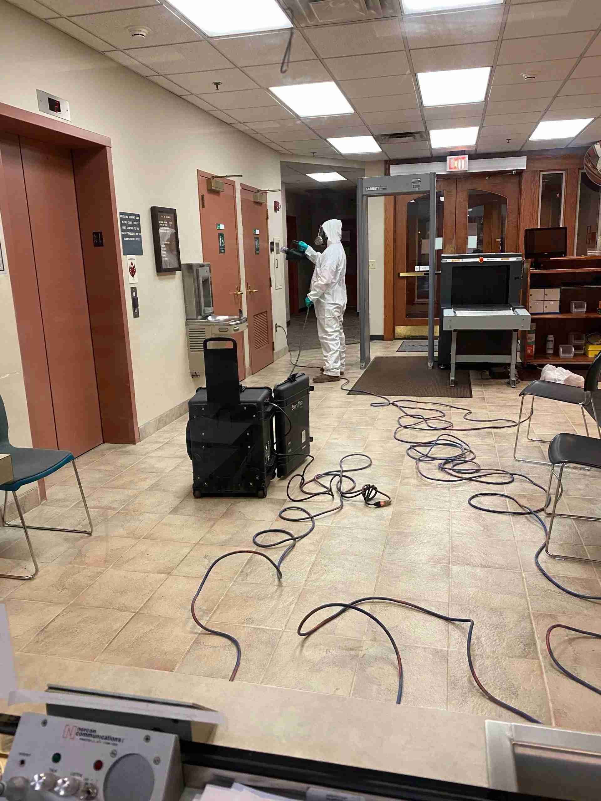 A cleaner working in a room