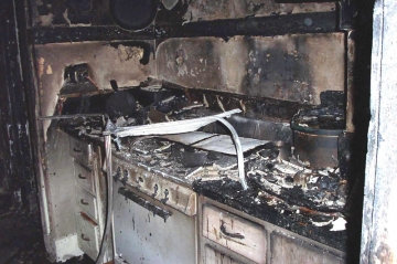 fire damage in a kitchen