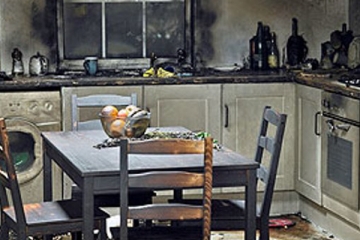 Kitchen burned with severe fire damage