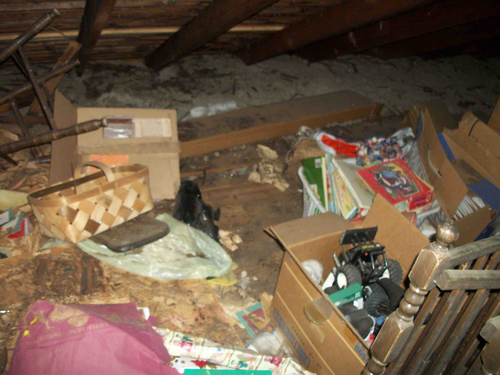 attic filled with items and junk