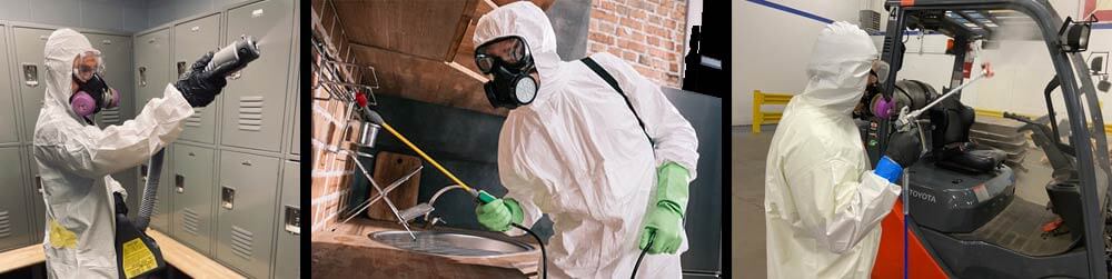 ServiceMaster technician decontaminating commercial workspaces