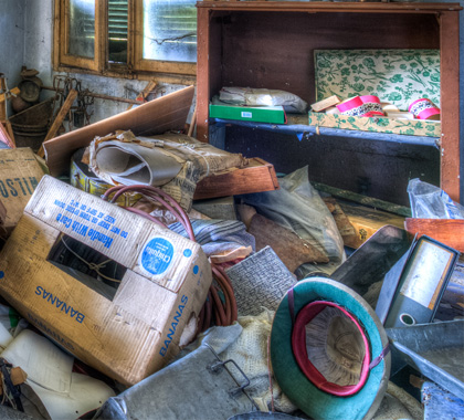 A scene of hoarded objects in a home in South Bend before hoarding cleanup
