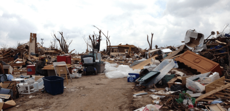 Debris is shown after a tornado went through Oklahoma