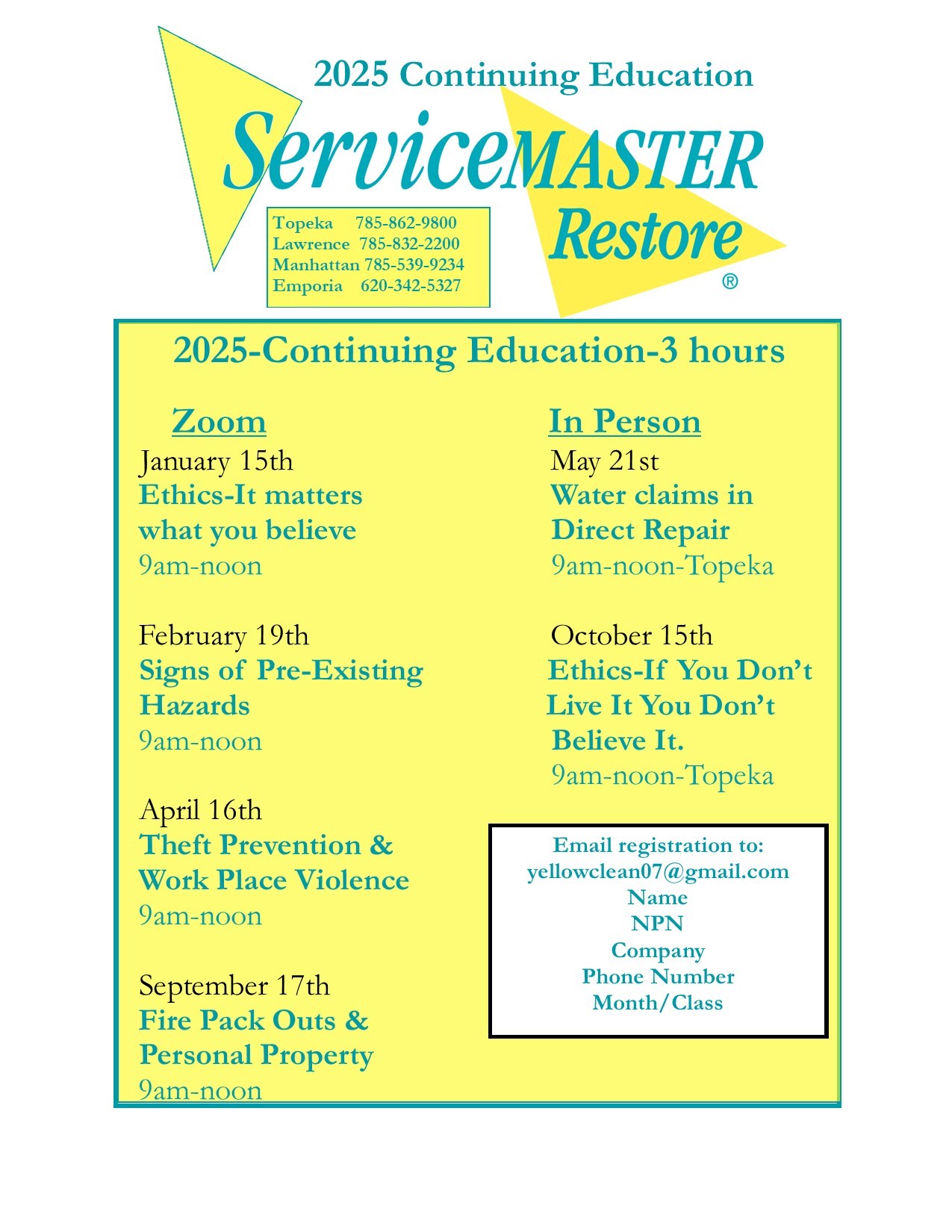 2025 ServiceMaster Continuing Education Calendar