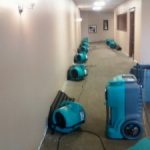 Dehumidification machines in a hallway 