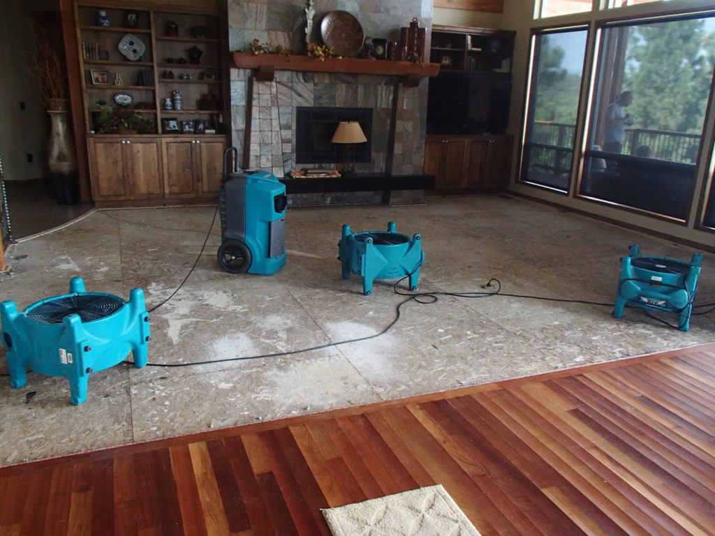 drying a home with dehumidifiers and high-pressure fans