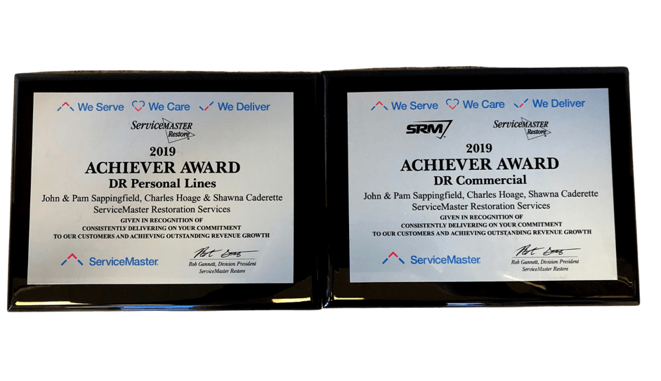 servicemaster restore achiever award for DR personal lines and DR commercial