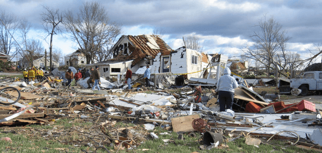 Tornado damaged residential area