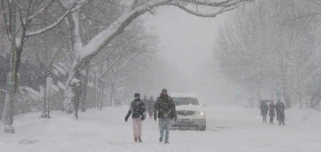 People in a snow storm